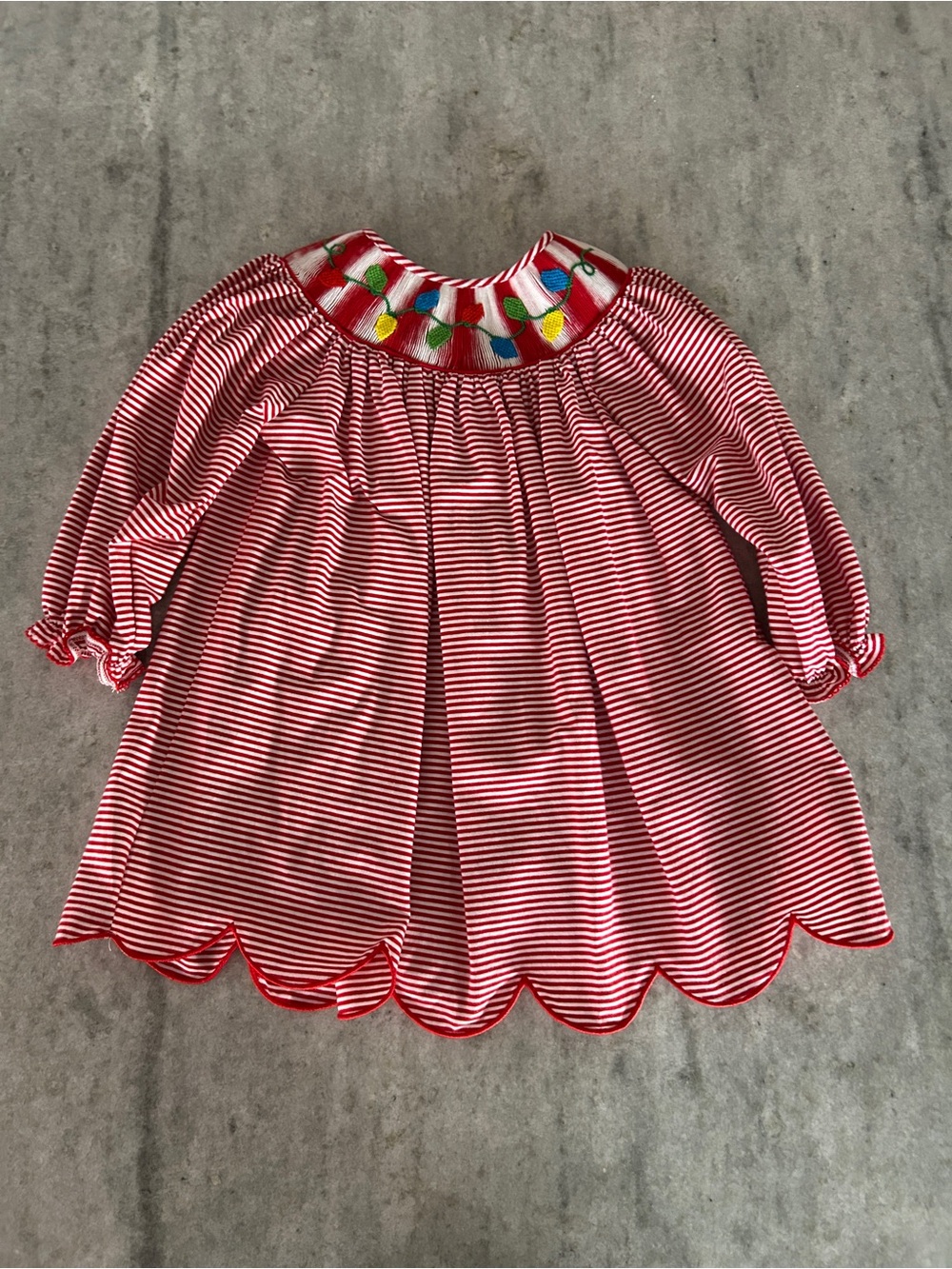 The Smocked Flamingo Christmas Lights Smocked Bishop Dress Size 5